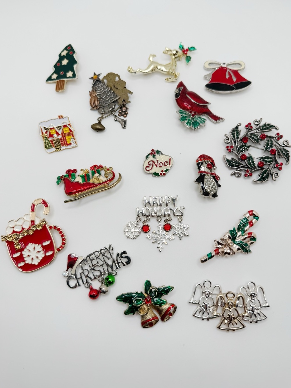 Christmas Brooch and Pin Lot - Vintage to Mod